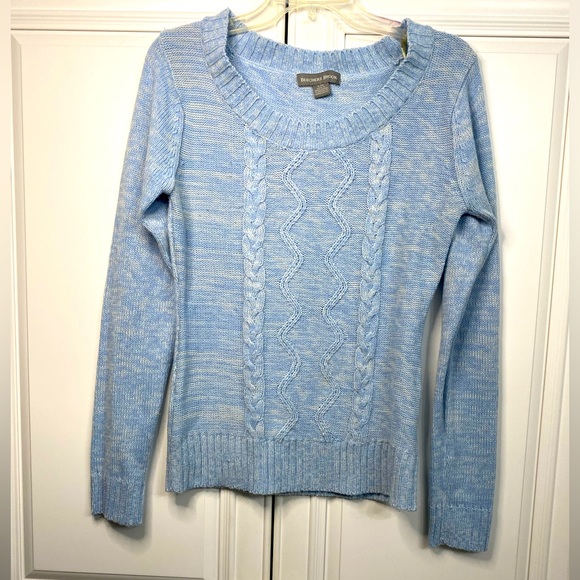 Beecher’s Brook Women’s Size Large Soft Blue Crew Neck Sweater Cable Knit Design - Picture 1 of 7